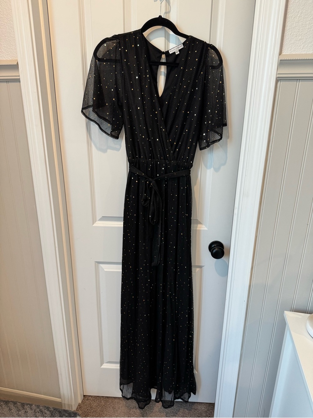 Baltic Born Black Sparkle Wrap Maxi Dress with Tie Waist